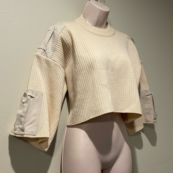 Y/Project cropped Ecru wool sweater with Canvas Embellishments, XS - Picture 1 of 7